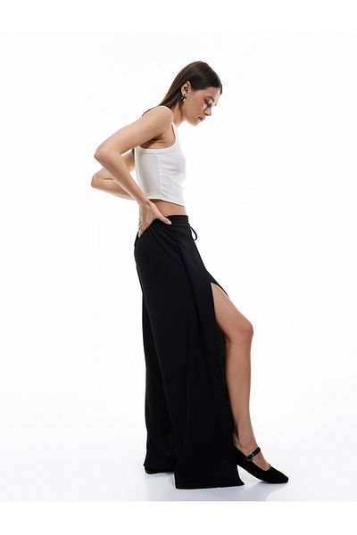 Koton Tie Detailed Comfortable Fit Slit Wide Leg Trousers Wrapped