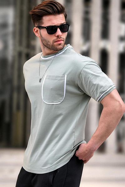 Madmext Ανδρικό μπλουζάκι Mint Green με Λεπτομέρεια Τσέπης 6176