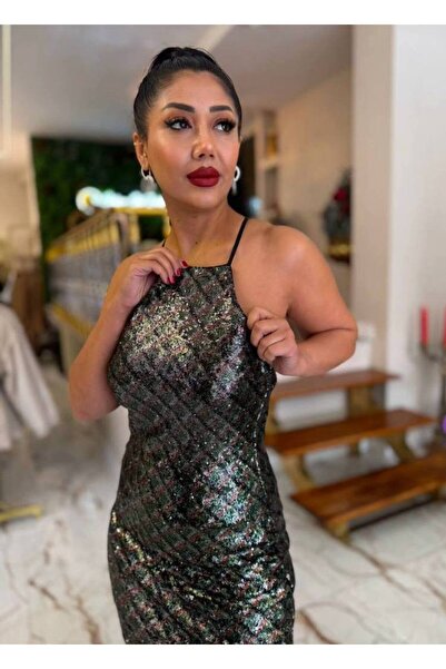 Gülşen Gök Butik İthal Pul Payet Sırt Dekolteli Abiye Elbise