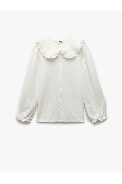 Koton Ruffle Detailed Buttoned Long Sleeve Baby Collar Blouse