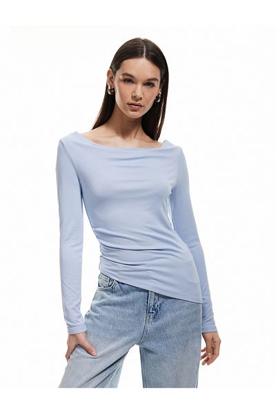 Koton Viscose Asymmetrical Long Sleeve Slim Fit Degaje Collar T-Shirt