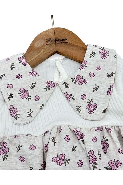 Egelite Floral Printed Baby Girl Collar Detailed Linen Dress 3-6-9-12-18 Months