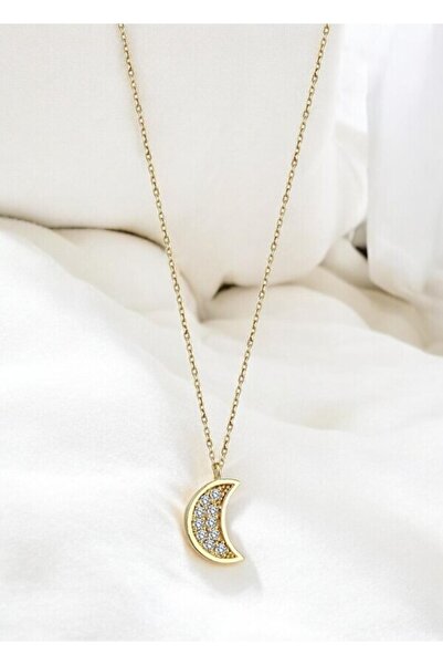 staınless steel قلادة القمر من حجر الزركون الصلب