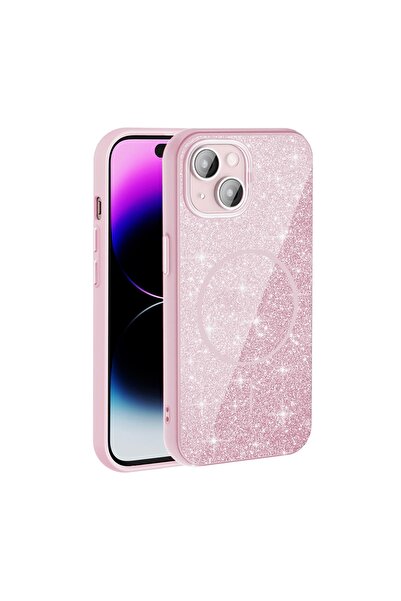 zore Apple Iphone 15 Kılıf M-safe Şarj Özellikli Parlayan Simli Okso Kapak