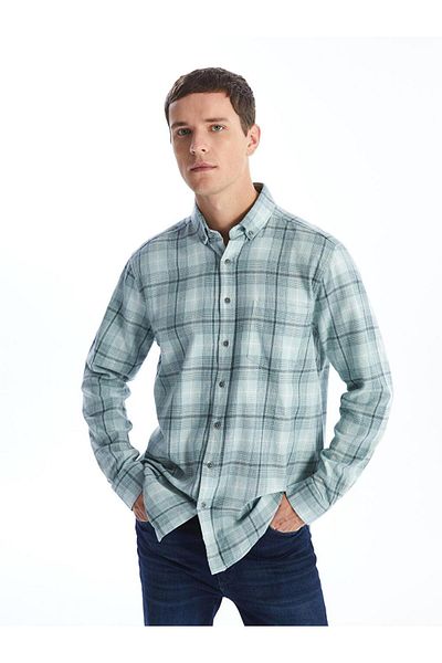 LC Waikiki Regular Fit Long Sleeve Plaid Gabardine Men's Shirt (W4)