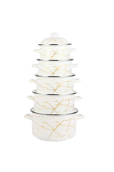 sharpdo 5-Piece Set of Marble Enamel Thickened Straight Soup Pot with Double Ears 18/20/22/24/26cm