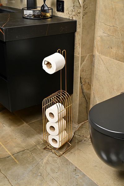 Edora Home Suport pentru hârtie igienică pentru toaletă, cu colț oval, de rezervă, auriu, organizator, dozator, metal, inoxidabil, cuier