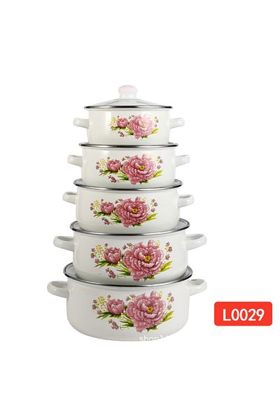 sharpdo 5-Piece Set of Marble Enamel Thickened Straight Soup Pot with Double Ears 16/18/20/22/24CM