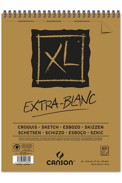 Canson Extra Blanc XL - Sketch Block with Spiral, A5 90Gr