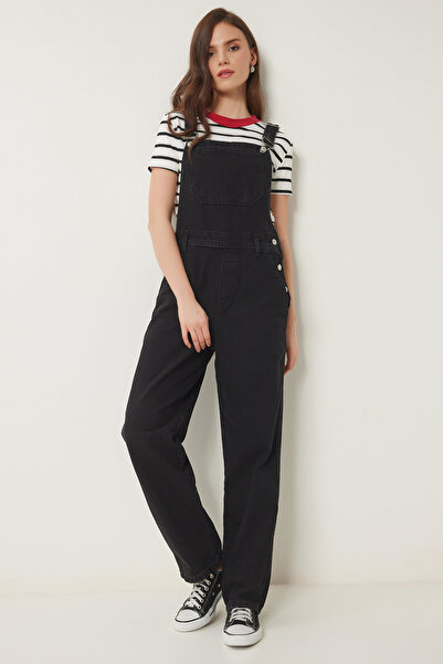 Lovelyİstanbul Μαύρο τζιν Loose Cut Gardener Salopet - LOK0006