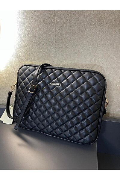 Armine Kapitoneli Geniş Kalıp Günlük Kullanıma Uygu Deri Omuz Çantası Siyah Çanta