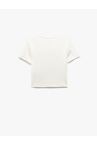 Koton Crew Neck Cotton Crop Embroidered Short Sleeve T-Shirt