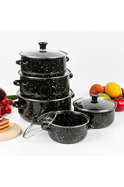 sharpdo 10-Piece Flame Cooking Set With Glass Lids Enamel Soup Pot 16/18/20/22/24cm