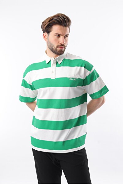 Madmext Πράσινο μπλουζάκι με γιακά πόλο Oversize Color Block E7120