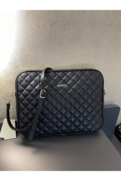 Armine Kapitoneli Geniş Kalıp Günlük Kullanıma Uygu Deri Omuz Çantası Siyah Çanta