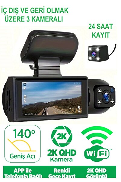 gaman Akıllı Araç İçi Kamera Wifi li Geniş Açı 1080Full HD İç Dış Ve Geri Olm...