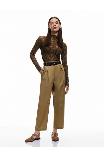 Koton Skinny Fit Semi Transparent Long Sleeve Stand Collar Lace Body