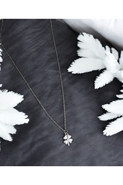 staınless steel قلادة البرسيم من حجر الصلب - لون فضي