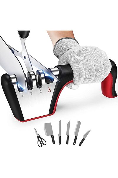 COOYA 4-in-1 Knife Sharpener Kit, Black & Red