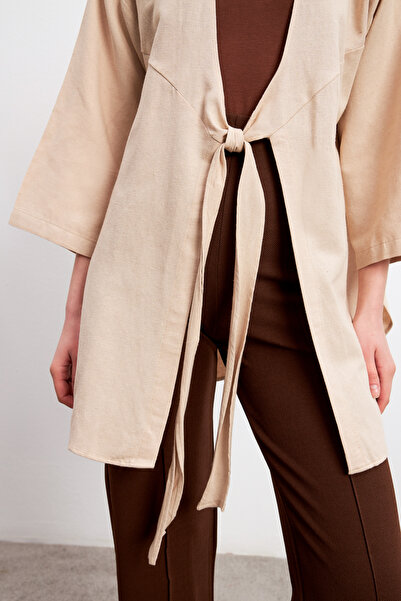 Yefrastore Wheat Flam Linen Kimono Shirt