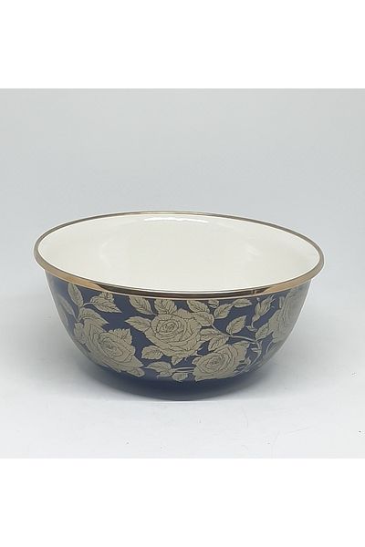 Avşar Enamel House 18 cm Diameter 1250 ml Dark Blue Rose Enamel Bowl
