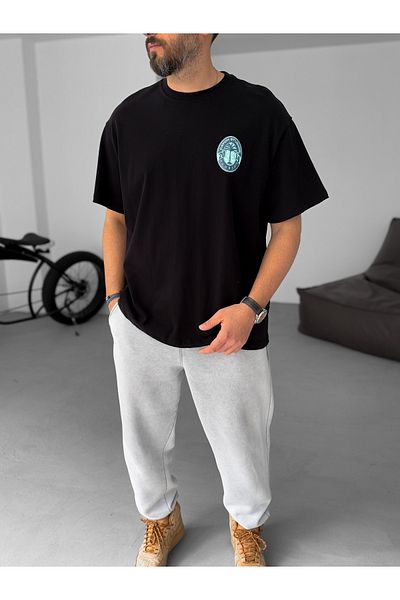 BYBASICMAN Black Palm Stamp Oversize T-Shirt C-021