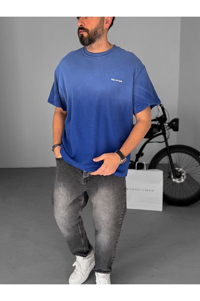 BYBASICMAN Blue Who Are You Washed Oversize T-Shirt C-049