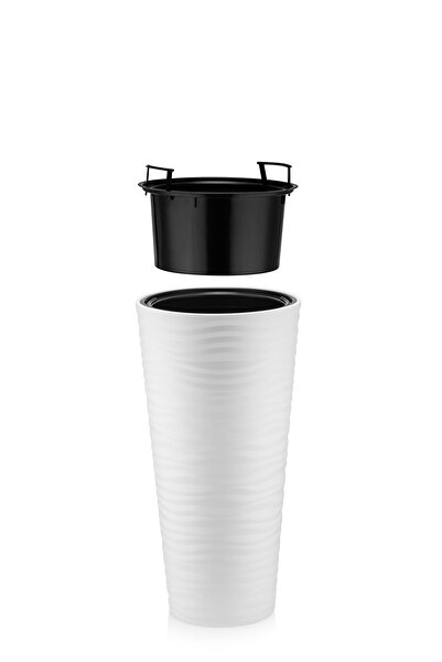 KıtayGroup Kumsal Vazo Dekoratif Saksı Kırık Beyaz 9 Lt Hazneli