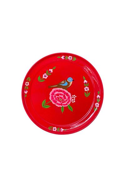 DEDEMİN EMAYELERİ 26 Cm Red Bird Hand Painted Tray