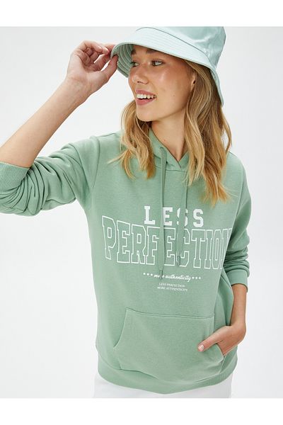 Koton Printed Hooded Raster Sweatshirt - Kangaroo Pocket, Long Sleeve