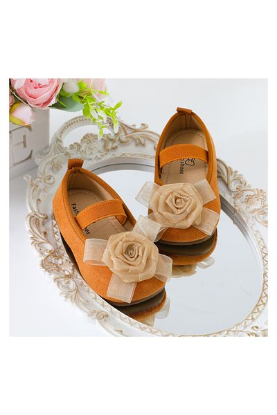 Mark & Mia Mark & Mia Floral Applique Elastic Belt Detailed Slip On Ballerina Shoes - Brown