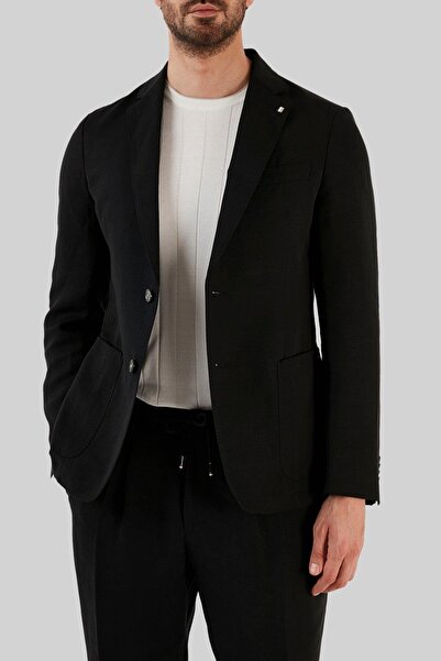 BOSS Keten Karışımlı Slim Fit Çift Yırtmaçlı Blazer Ceket Erkek Ceket 50491887 001