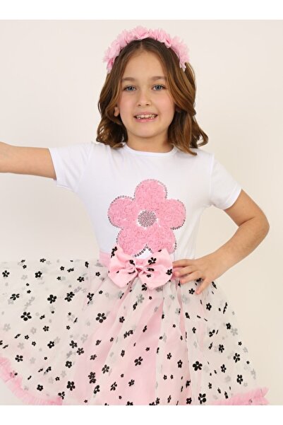 nacar çarşı Κοριτσίστικο κοντομάνικο μπλουζάκι με λαιμόκοψη ποδηλάτου και φλο...