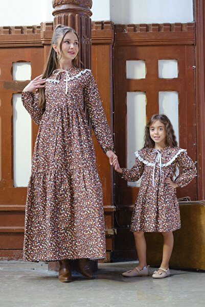 KÜÇÜĞÜM BUTİK Vintage mobilní límec s dlouhým rukávem – hnědá vrstva v designu matky a dcery (JEDNOTNÁ CENA)