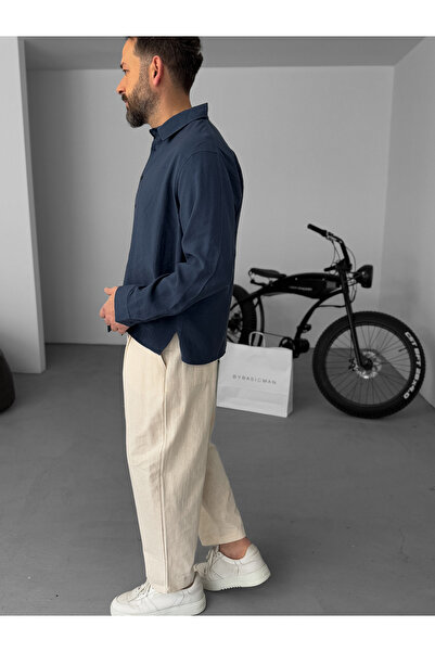 BYBASICMAN Petrol Blue Basic Long Sleeve Shirt Jj-184