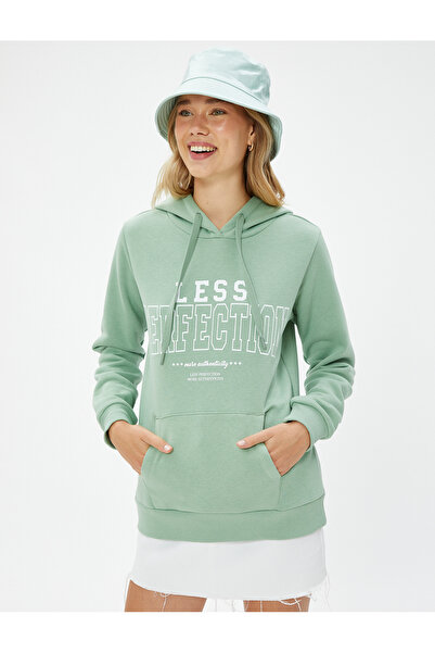 Koton Bedrucktes Kapuzen-Raised-Sweatshirt – Kängurutasche, lange Ärmel