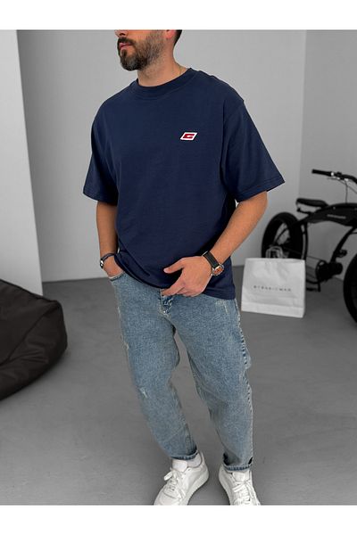 BYBASICMAN Navy Blue C Embroidered Oversize T-Shirt C-062