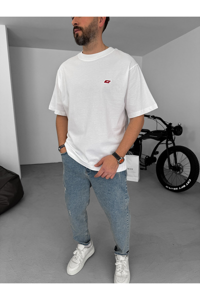 BYBASICMAN Біла футболка Oversize з вишивкою C-062