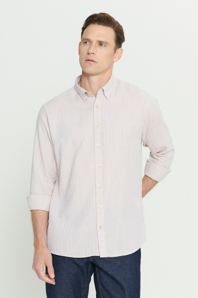 ALTINYILDIZ CLASSICS Men's Beige Comfort Fit Relaxed Fit 100% Cotton Hidden B...