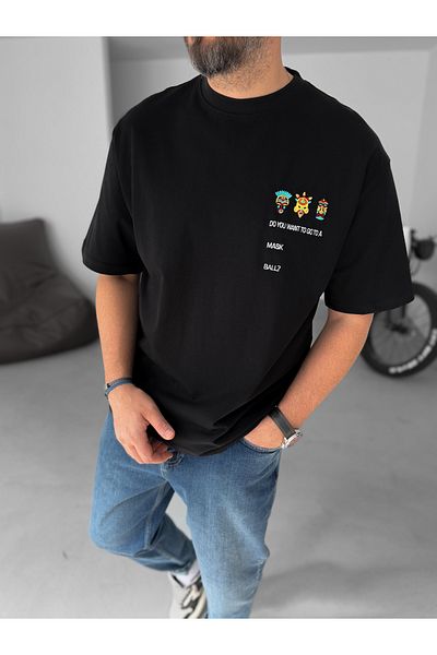 BYBASICMAN Black Masquerade Embroidered T-Shirt Yp-5029