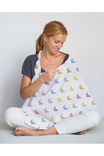 DEUX LAPINS 100% Cotton Muslin Baby Nursing Bib Rainbow Lapin - Multicolored Rabbits