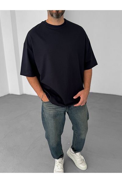 BYBASICMAN Navy Blue Straight Two Thread Basic T-Shirt By-060
