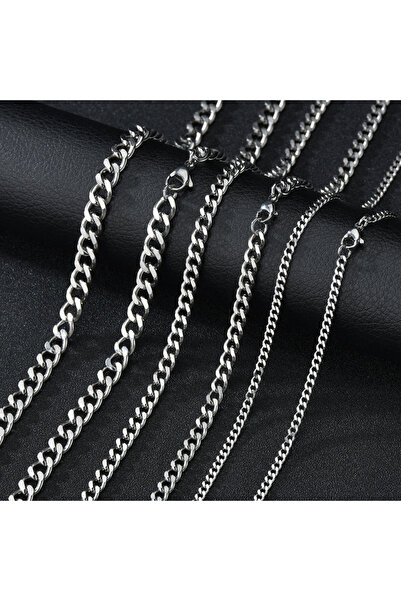 Choice قلادة من الفولاذ المقاوم للصدأ مقاس 3 مم 40 سم فضية للرجال سلسلة كوبية...