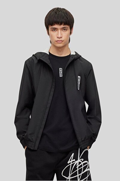 HUGO Marka Logo Detaylı Fermuarlı Çok Cepli Erkek Ceket Siyah