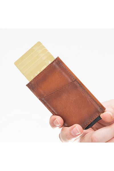 PLM Torres Rst2ef Tan Leather Card Holder - With Mechanism