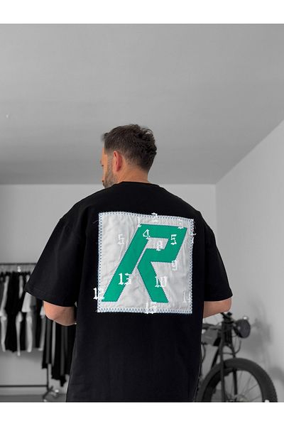 BYBASICMAN Black R Patched Oversize T-Shirt Res-5121