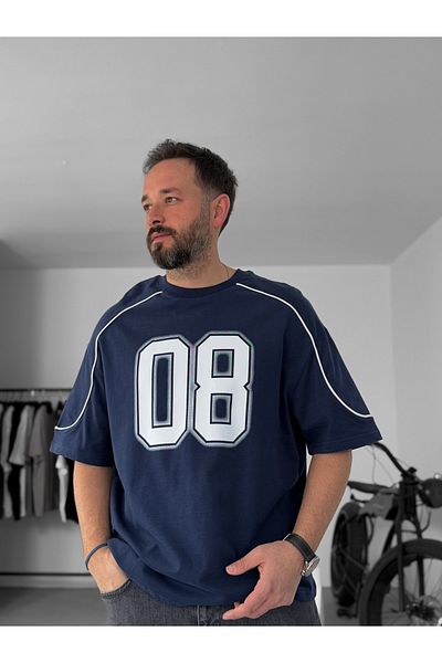 BYBASICMAN Navy Blue 08 Printed Oversize T-Shirt C-061