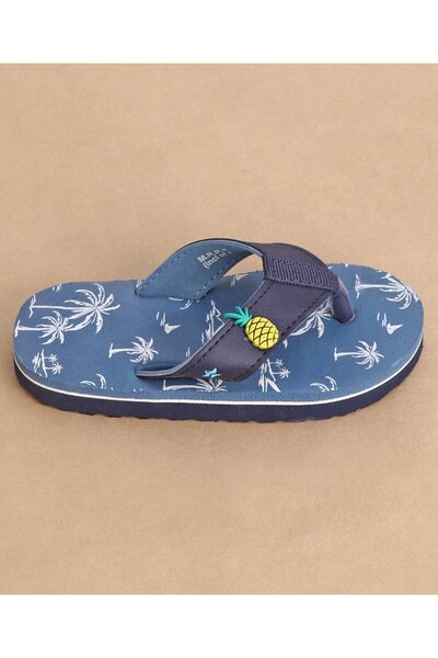 Cute Walk by Babyhug Cute Walk by Babyhug Slip On Style Palm Tree Graphics & Pineapple Applique Flip Flops - Blue