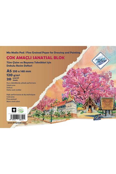 art liva Artistic Painting Notebook Textured Multi Technic A5 120gr 20yp