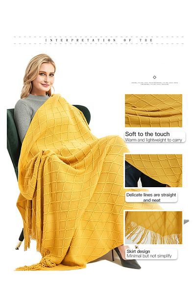 sharpdo Office Air Conditioning Sofa Four Seasons Solid Color Tassel Shawl Knitted Blanket 127*172cm